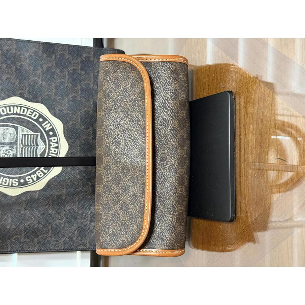 Celine Triomphe vintage leather trimmed clutch bag